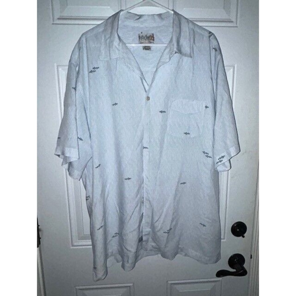 Quiksilver Edition Shirt Mens Size XXLT Comfort Fit Casual Blue Print fish EUC